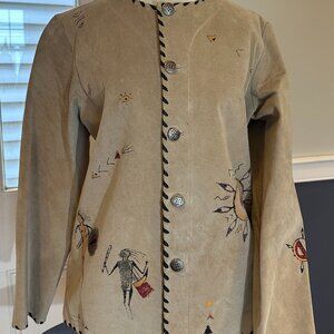 Chicos Design Leather Jacket Size Large Button Down